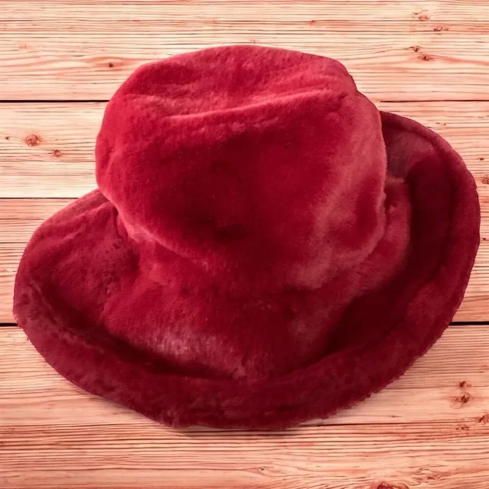 Sprigs Ruby Black Reversible Bucket Hat Faux Fur Sherpa Winter